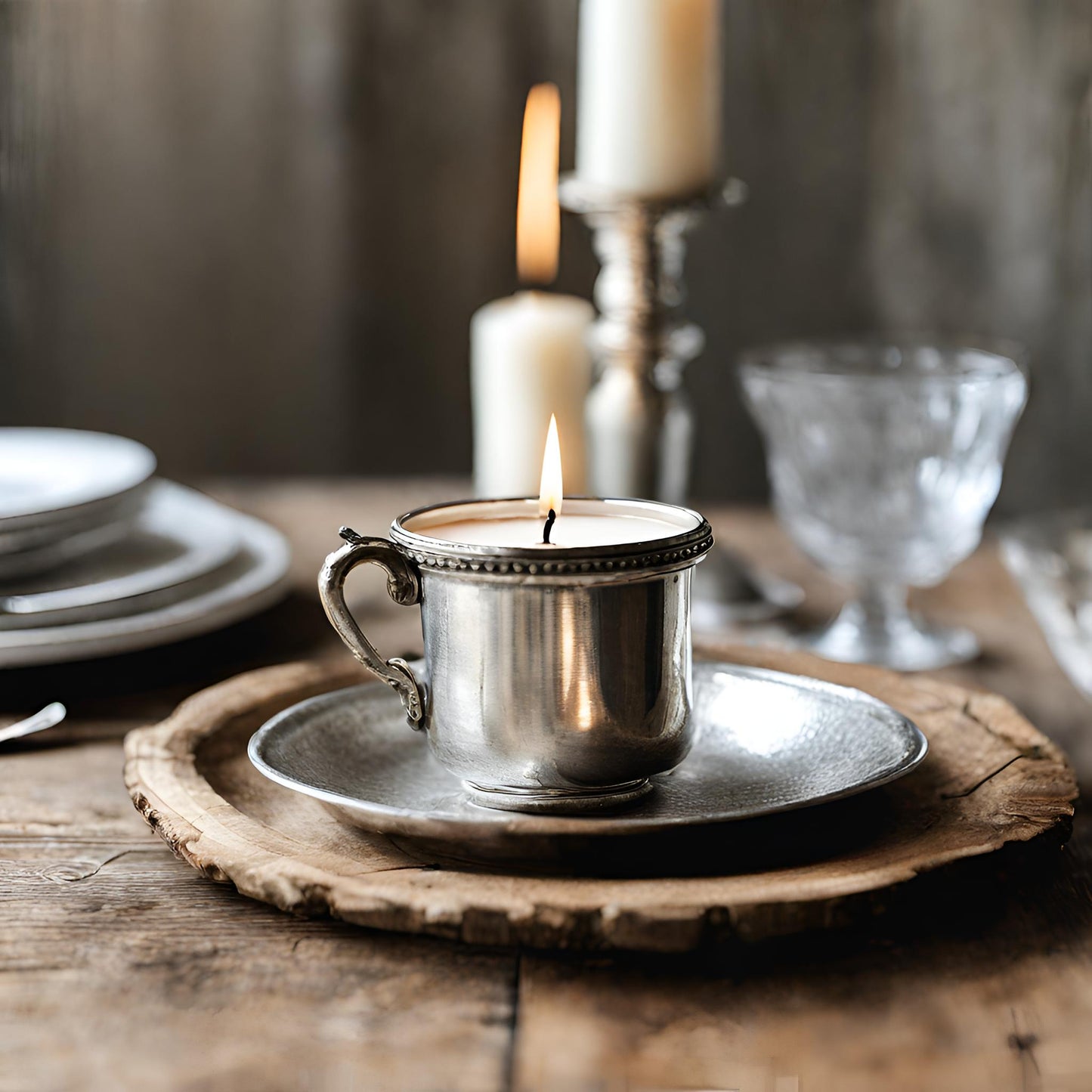 Vintage Silver Cup Candle
