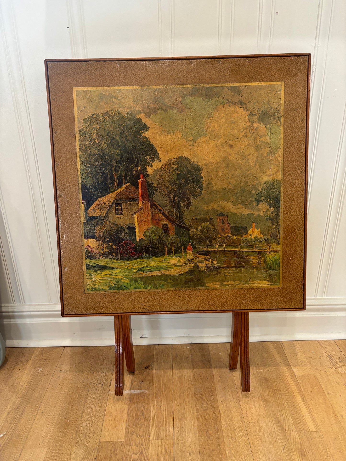 Antique Folding Card Table- Cottage on Pond