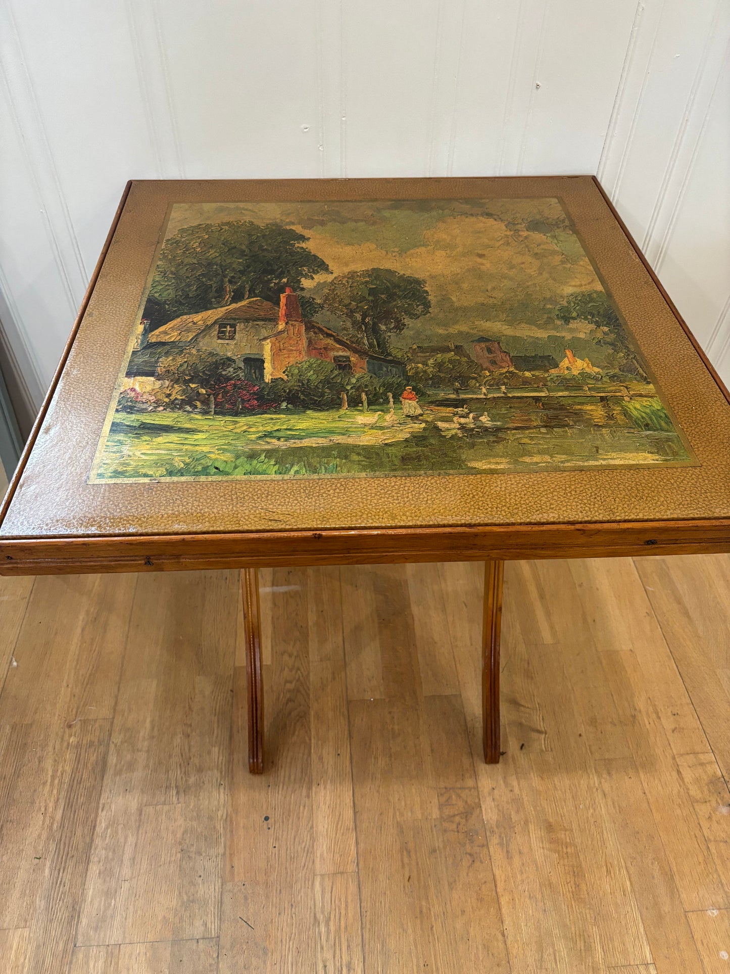 Antique Folding Card Table- Cottage on Pond
