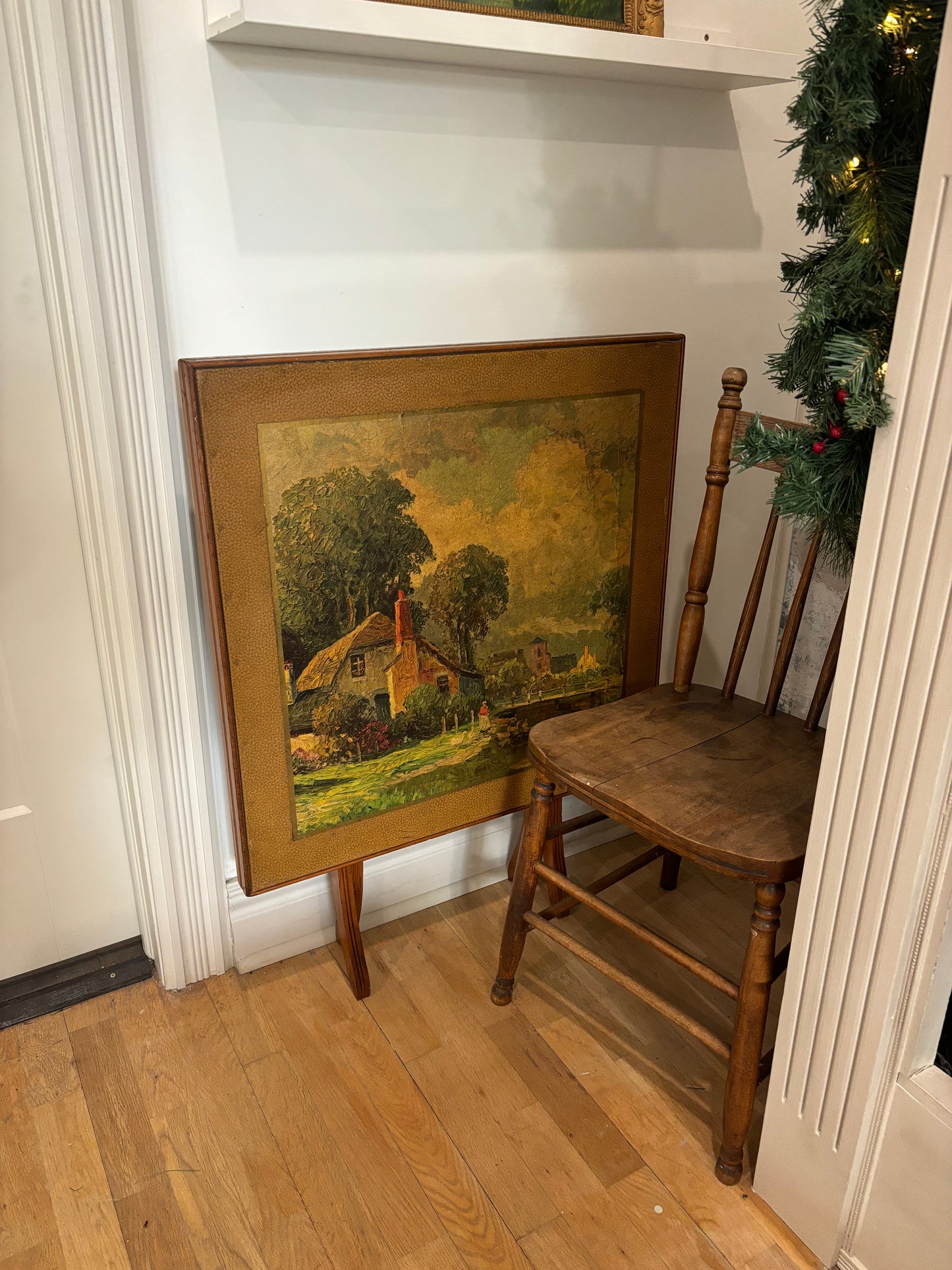 Antique Folding Card Table- Cottage on Pond