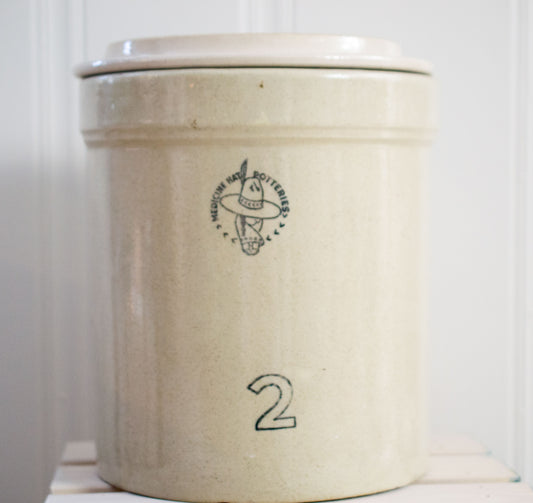 Antique 2 Gallon Crock With Lid