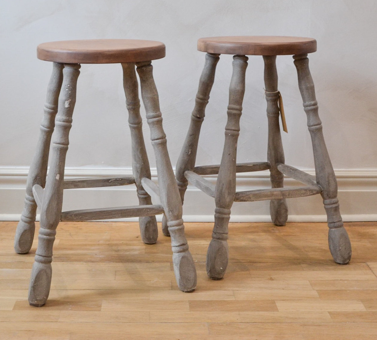 Set of 2 Wood Stools