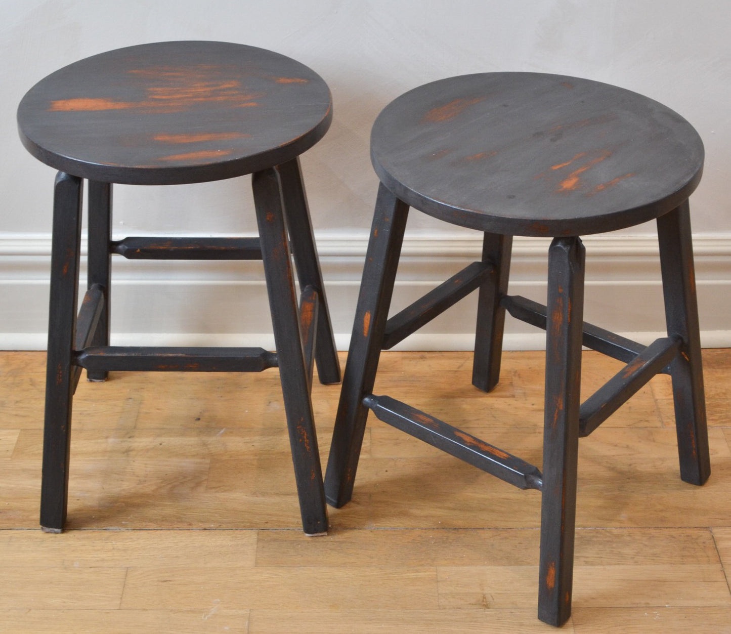 Black wooden rustic stools