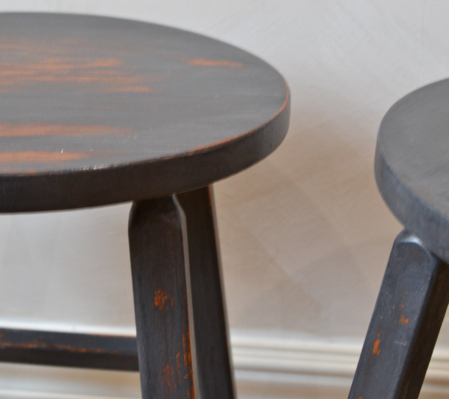 Black wooden rustic stools