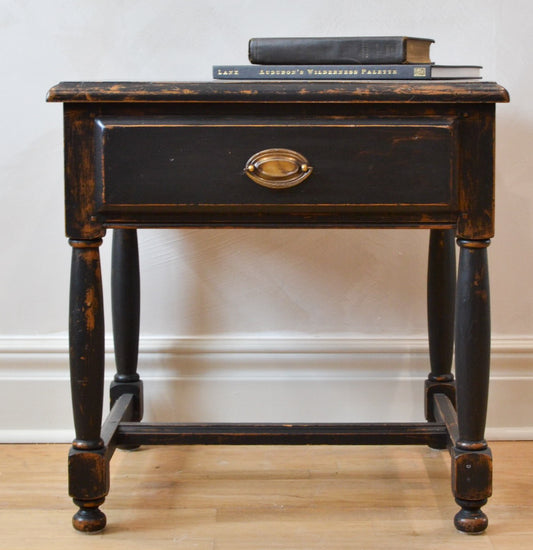 Black rustic wood side table