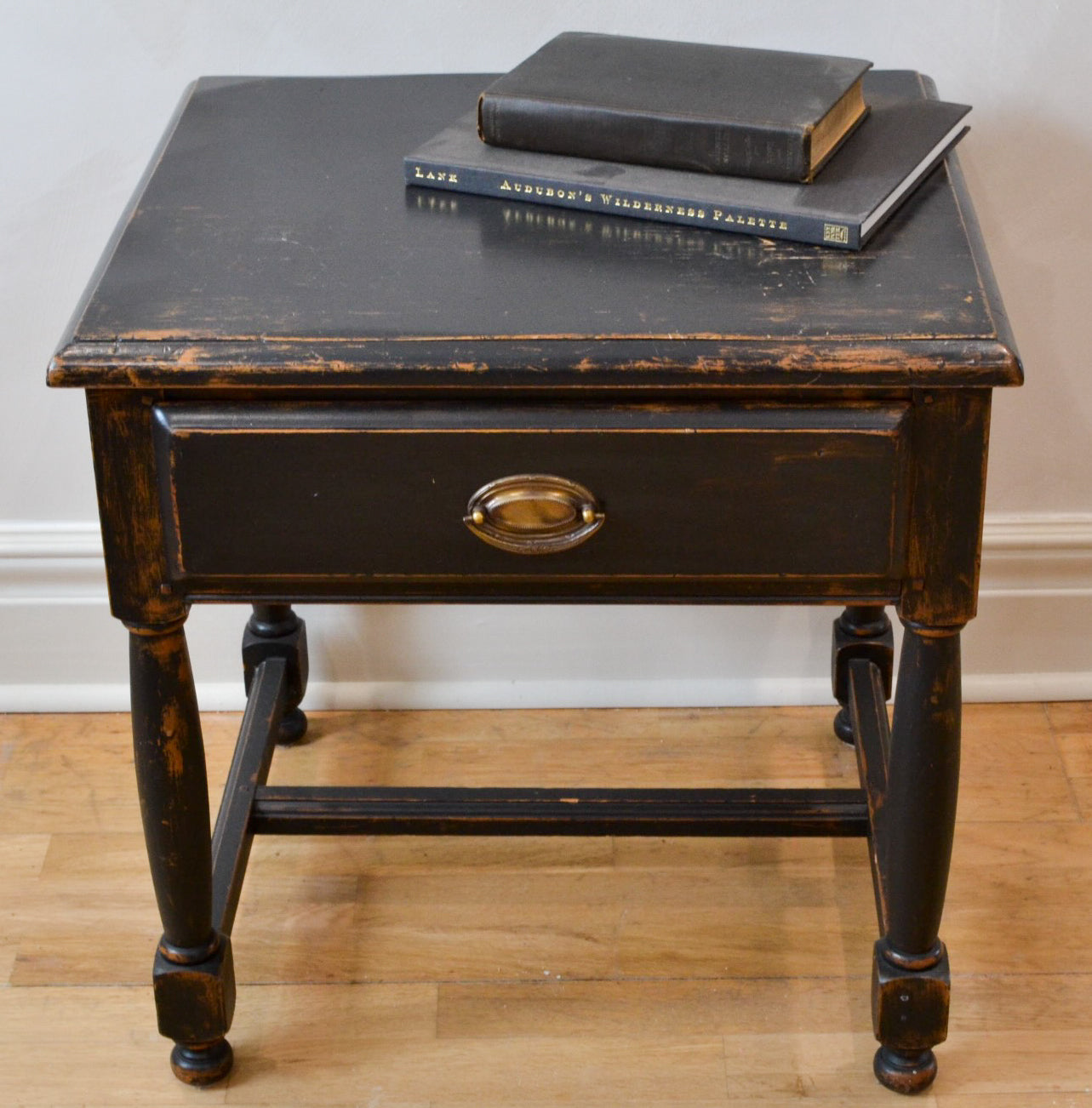 Black rustic wood side table