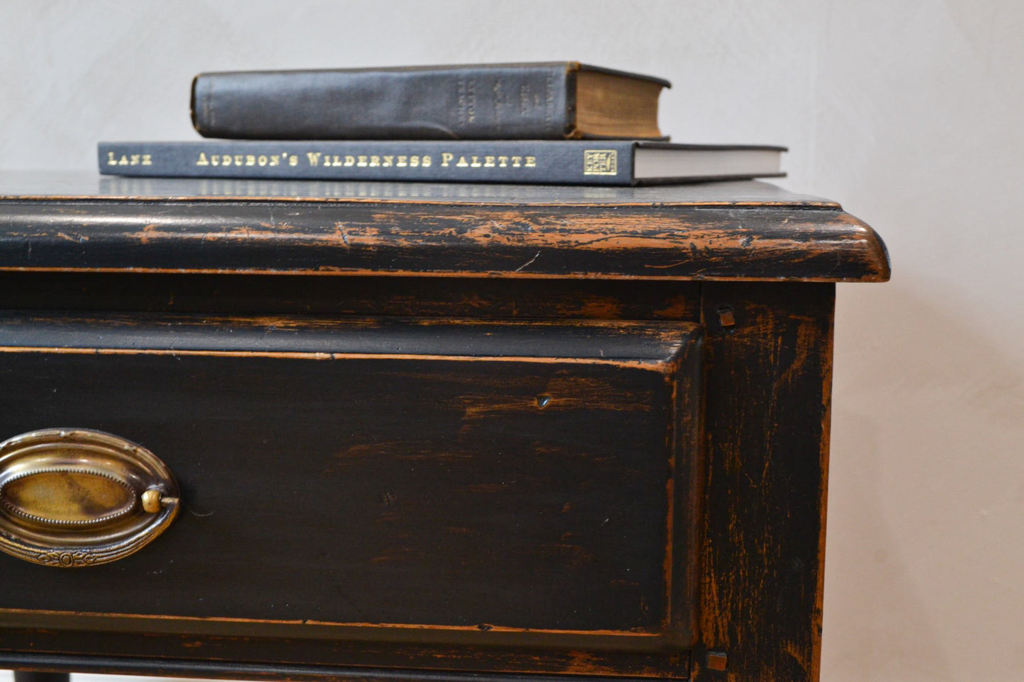 Black rustic wood side table