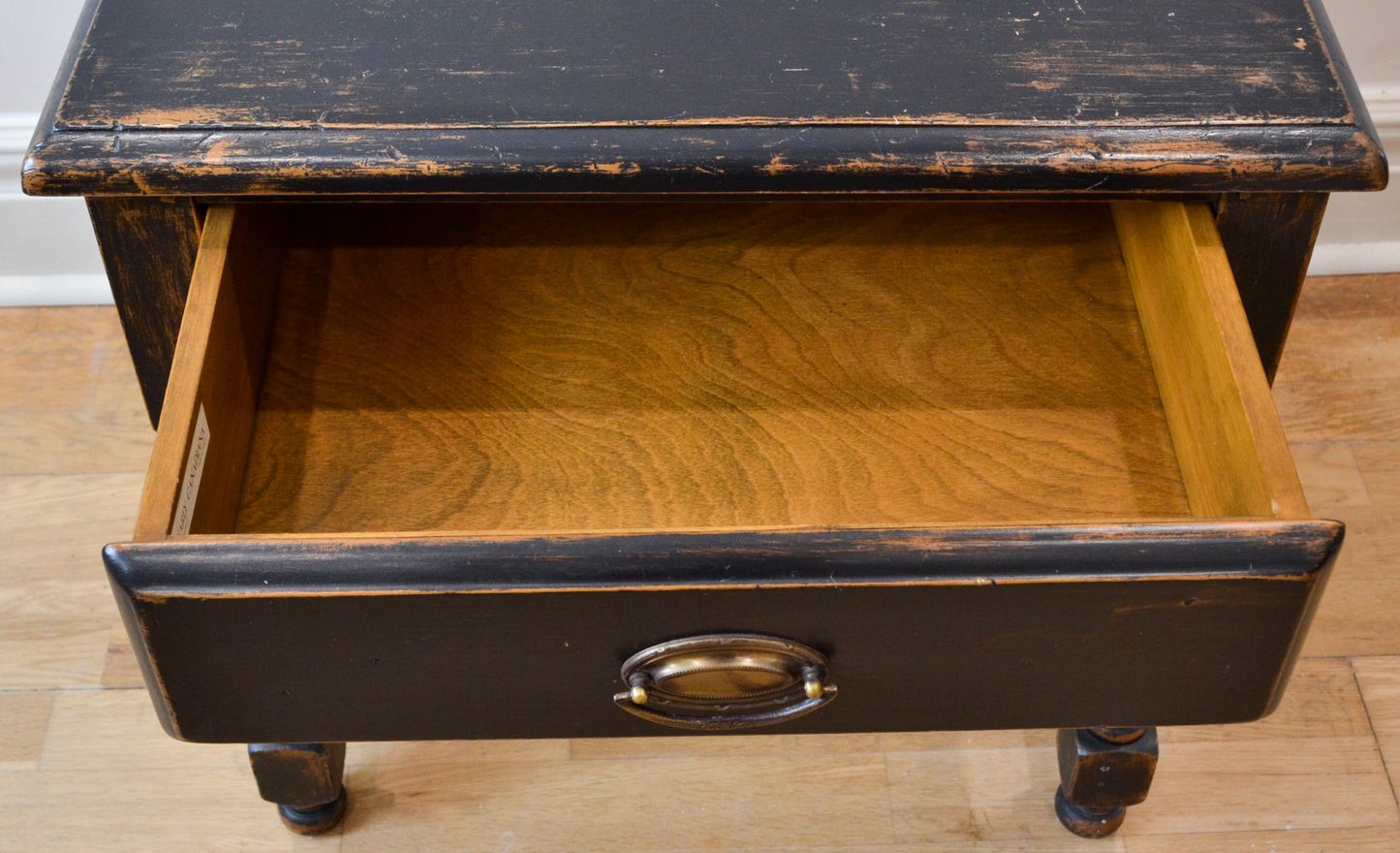 Black rustic wood side table