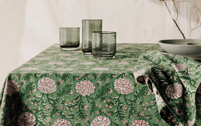 Peony -Block Printed Table Cloth
