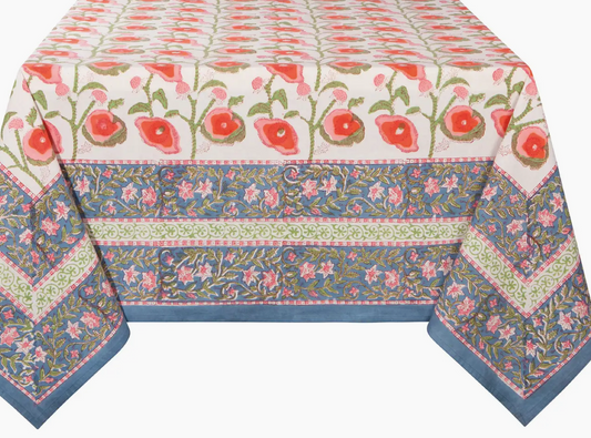 Poppy -Block Printed Table Cloth